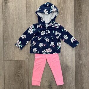 CARTERS 2PC FLEECE LONG SLEEVE HOODED SWEATSHIRT AND LEGGINGS OUTFIT BLUE 18MO